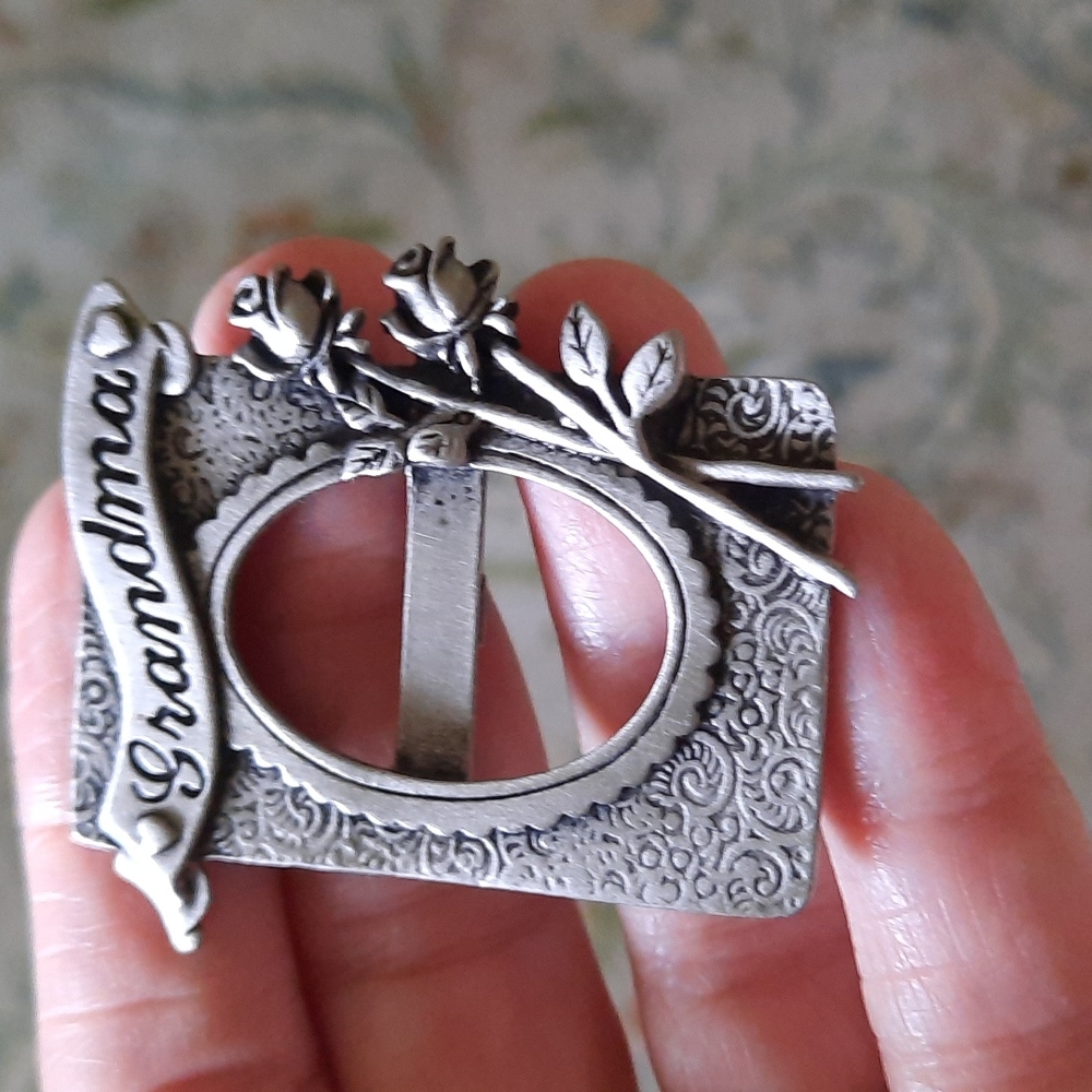 Vintage JJ Signed Pewter Picture Frame Brooch pin